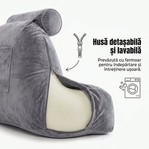 Perna pentru citit, cu brate, perna de odihna, spuma moale cu memorie maruntita, husa moale de catifea, cu fermoar, lavabila, GRI – imaginea 6