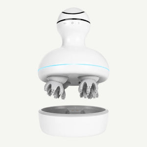 Aparat de masaj pentru scalp wireless alb, cu 4 capete din silicon