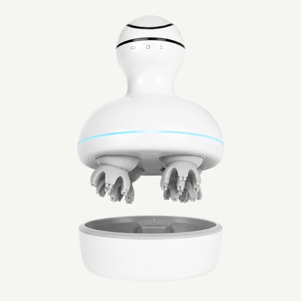 Aparat de masaj pentru scalp wireless alb, cu 4 capete din silicon