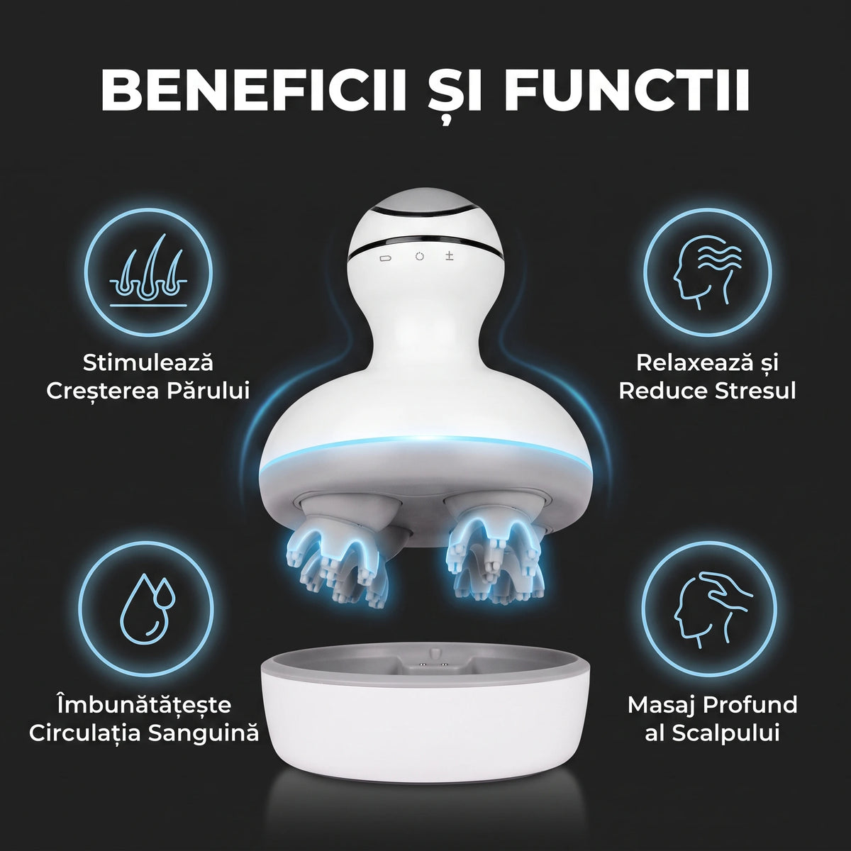 Aparat de masaj pentru scalp și cap, în alb