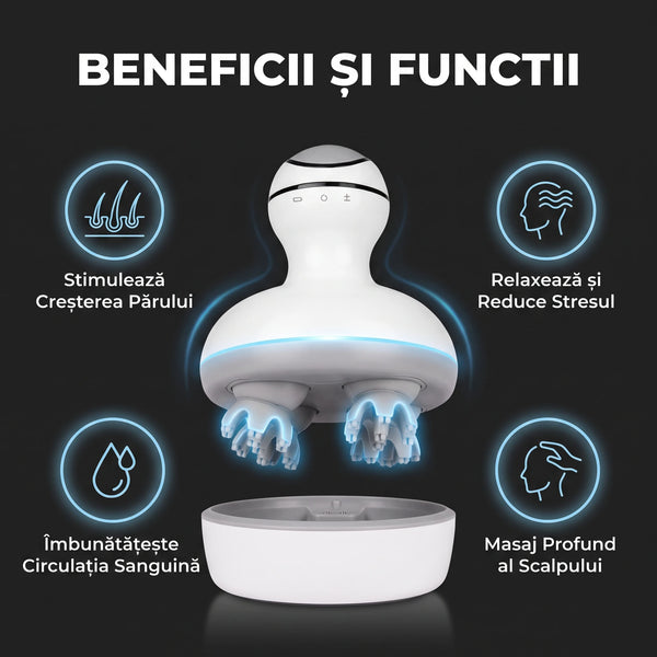 Aparat de masaj pentru scalp și cap, în alb
