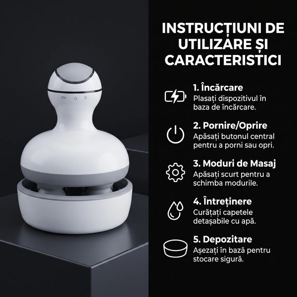 Aparat masaj scalp și cap wireless, alb, imaginea 4