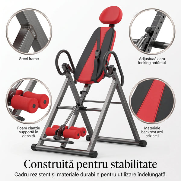Masa de inversie reglabila pentru decompresie coloana, Negru/Rosu – imaginea 7
