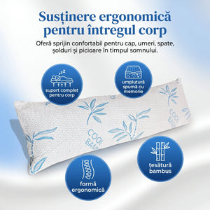 Perna corp memory foam cu husa bambus efect racire, 40×110 cm, Alb/Verde – imaginea 2