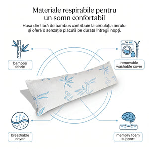 Perna corp memory foam cu husa bambus efect racire, 40×110 cm, Alb/Verde – imaginea 5