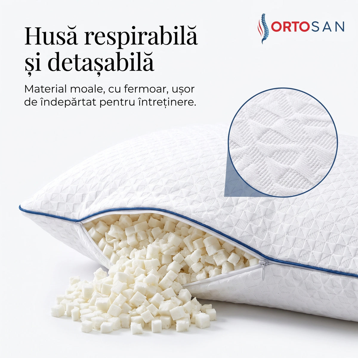 Perna ortopedica cervicala din spuma cu memorie maruntita, 42x60 cm CERVI-SAN KING SIZE – imaginea 4