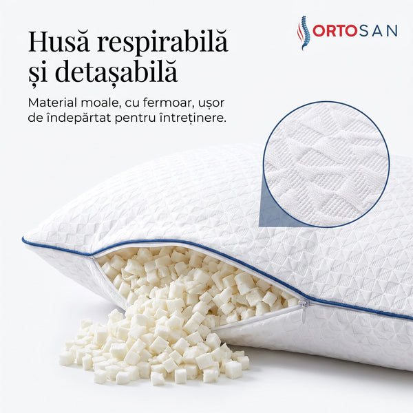 Perna ortopedica cervicala din spuma cu memorie maruntita, 42x60 cm CERVI-SAN KING SIZE – imaginea 4