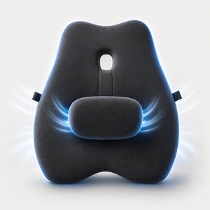 Perna lombara memory foam cu suport reglabil, husa catifea, Negru