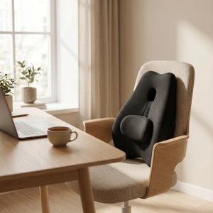 Perna lombara memory foam cu suport reglabil, husa catifea, Negru – imaginea 4