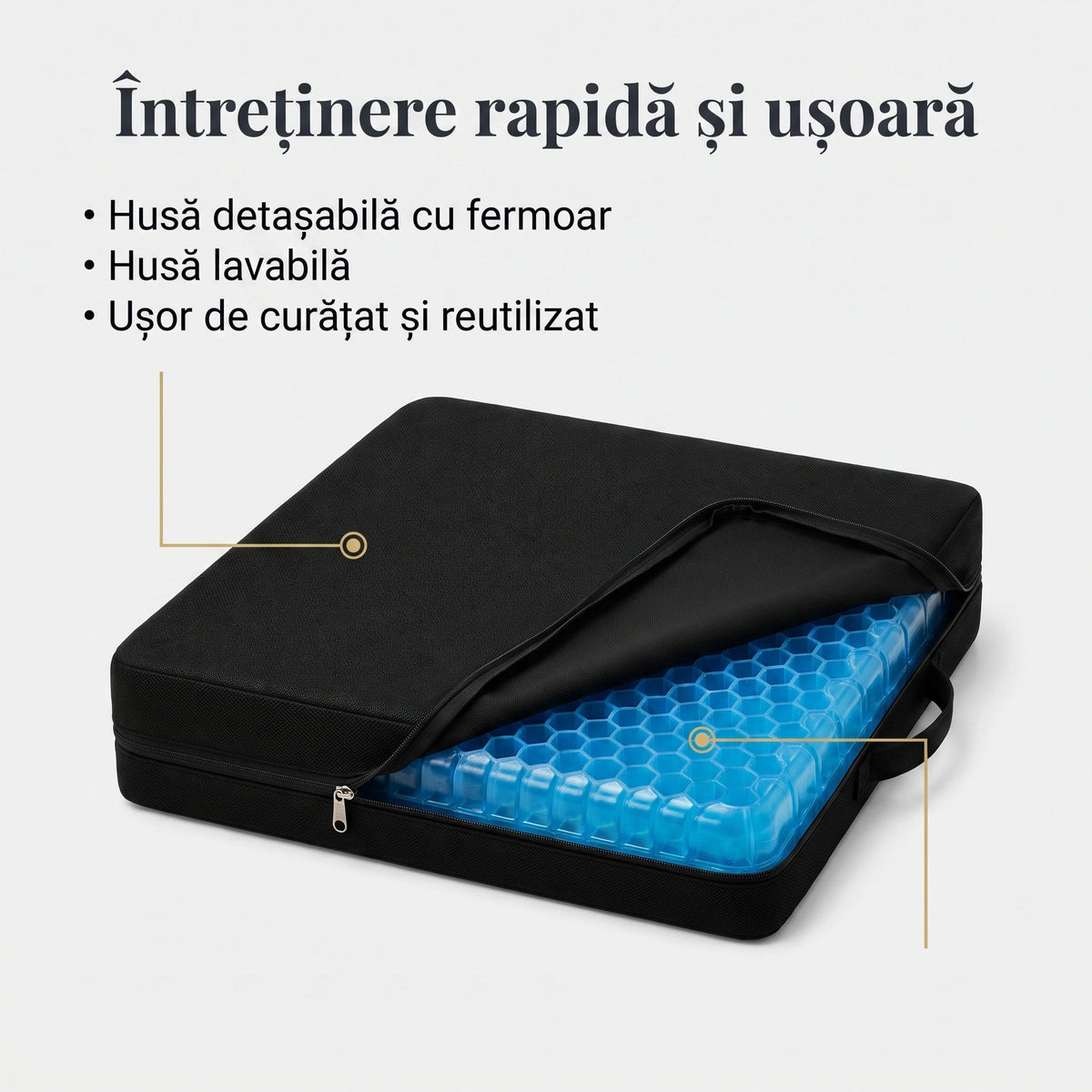 Perna ortopedica sezut gel silicon tip fagure, husa detasabila lavabila – imaginea 2