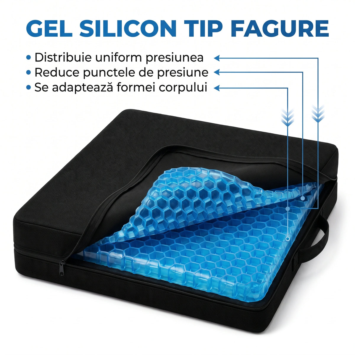 Perna ortopedica sezut gel silicon tip fagure, husa detasabila lavabila – imaginea 4
