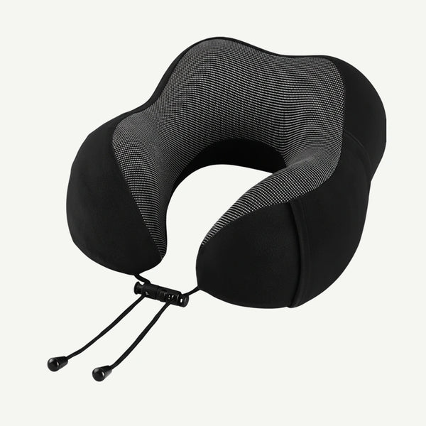 Perna de calatorie cervicala (gat) memory foam, husa catifea, Negru/Gri