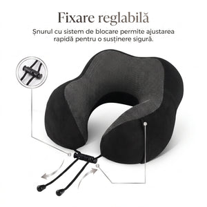 Perna de calatorie cervicala (gat) memory foam, husa catifea, Negru/Gri – imaginea 6