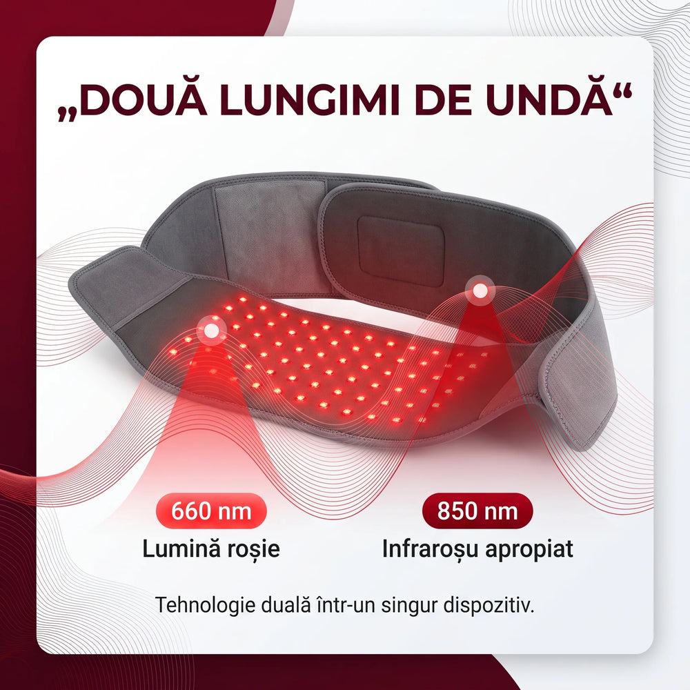Centura infrarosu multizona cu terapie termica si lumina rosie 660/850 nm, 115 LED-uri, 3 trepte