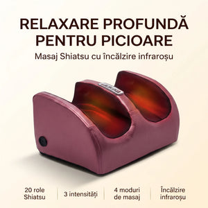 Aparat de masaj Shiatsu pentru picioare cu 20 de role, în vișiniu