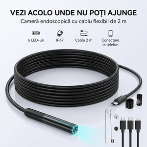 Camera endoscopică cu 6 LED-uri și protecție IP67