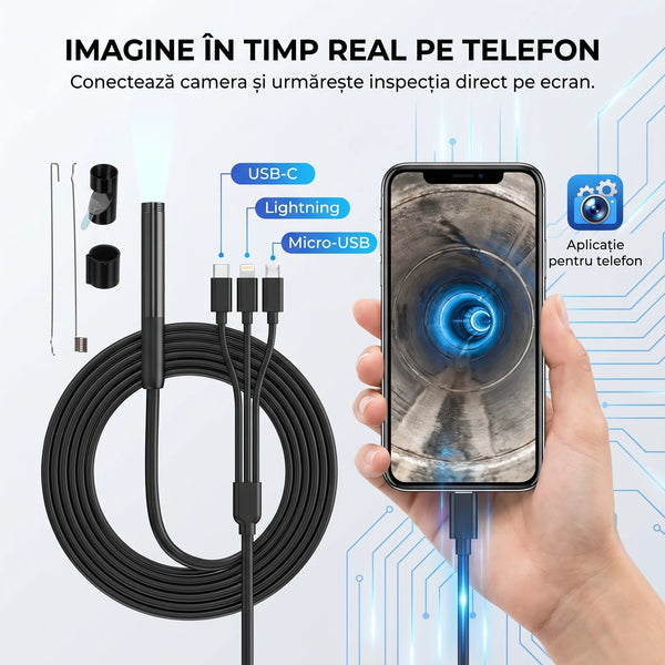 Cameră endoscopică tip șarpe cu 6 LED-uri, imaginea 7