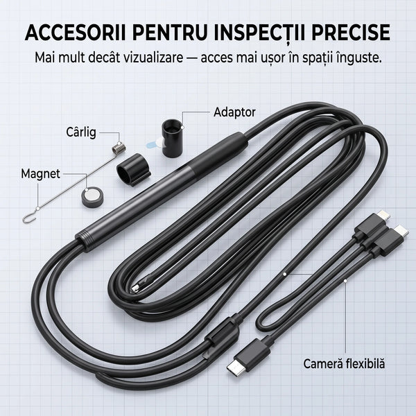 Cameră endoscopică tip șarpe cu 6 LED-uri, imaginea 9