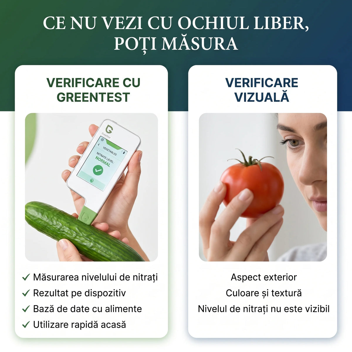 Testerul Greentest pentru legume, fructe, carne și pește