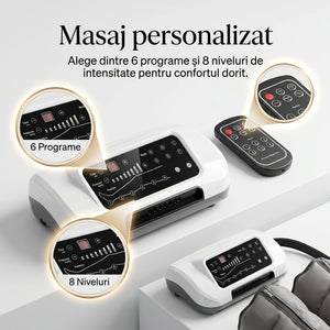 Aparat masaj pentru picioare, masaj compresie aer, presoterapie, Drenaj Limfatic, 6 moduri masaj, 8 camere, 8 niveluri, control telecomanda – imaginea 4