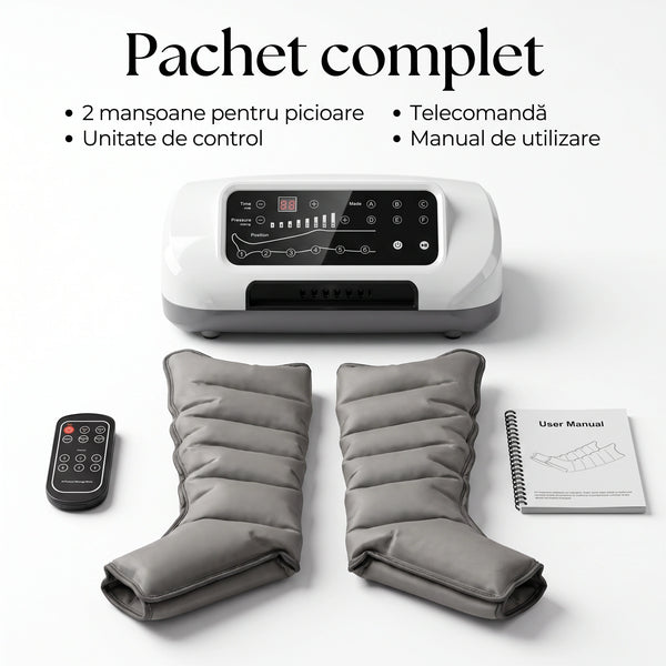 Aparat masaj pentru picioare, masaj compresie aer, presoterapie, Drenaj Limfatic, 6 moduri masaj, 8 camere, 8 niveluri, control telecomanda – imaginea 7