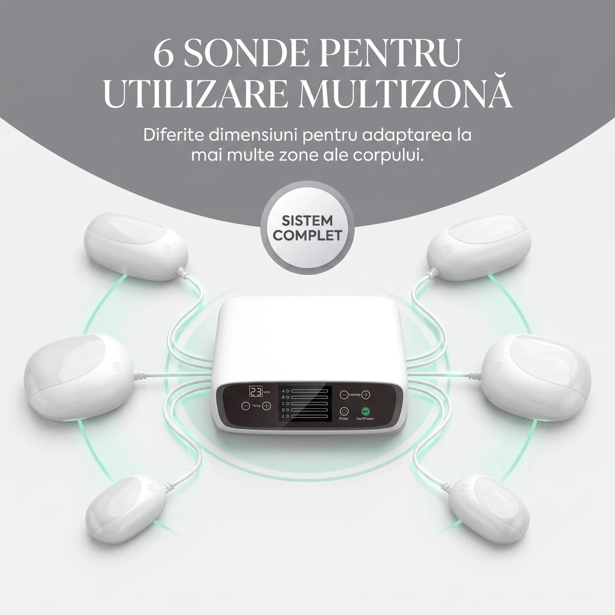 Aparat de magnetoterapie cu 6 sonde, în alb