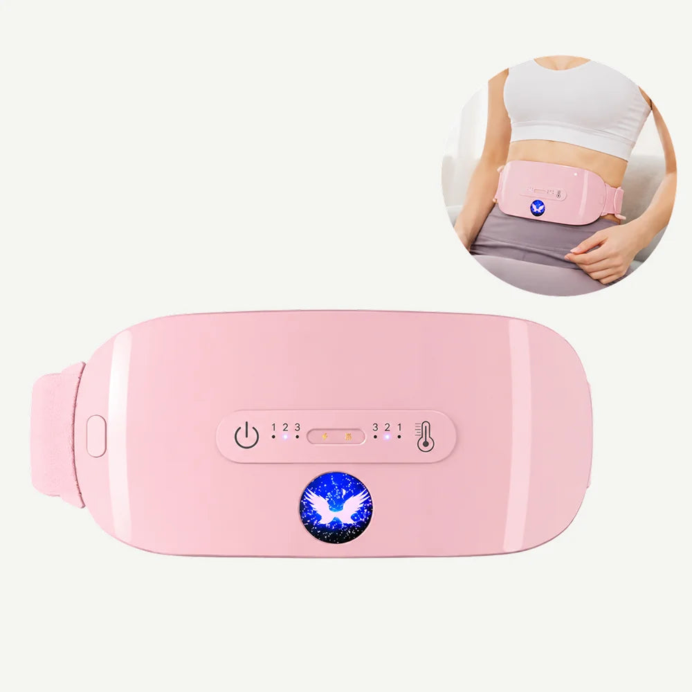 Centura cu masaj si incalzire pentru zona lombara si menstruala, 3 trepte, portabila, Roz