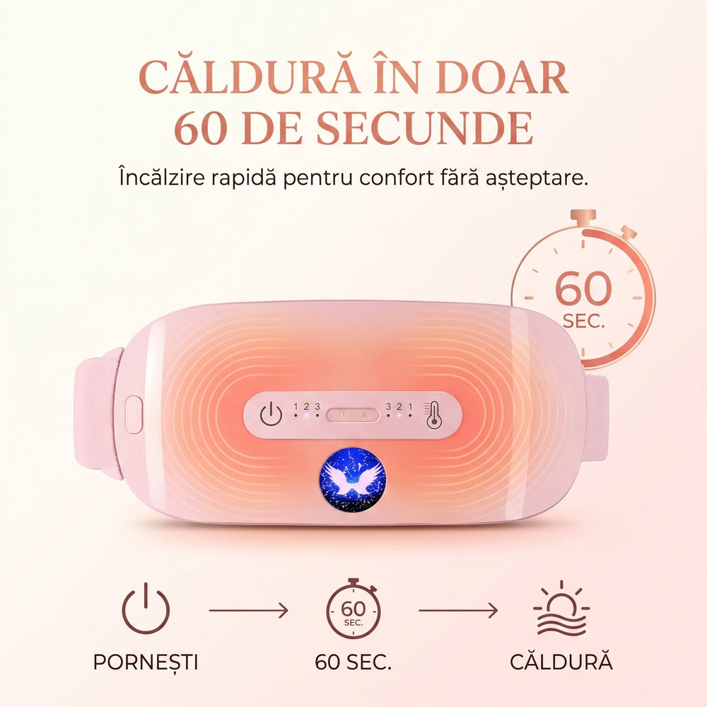 Centura cu masaj si incalzire pentru zona lombara si menstruala, 3 trepte, portabila, Roz