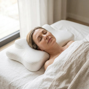 Perna cervicala ortopedica CERVI-SAN Relax memory foam pentru gat si umeri, Alb – imaginea 2