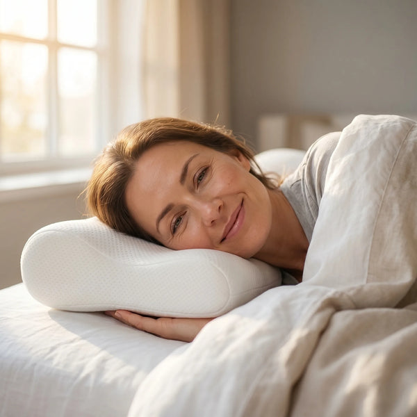 Perna cervicala ortopedica CERVI-SAN Relax memory foam pentru gat si umeri, Alb – imaginea 6