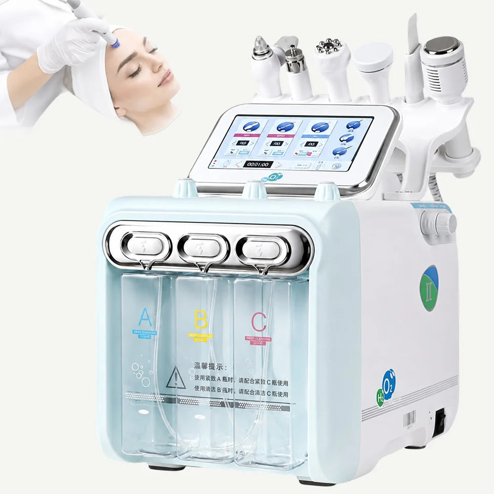 Dispozitiv facial 6 în 1 cu hidrodermabraziune și radiofrecvență