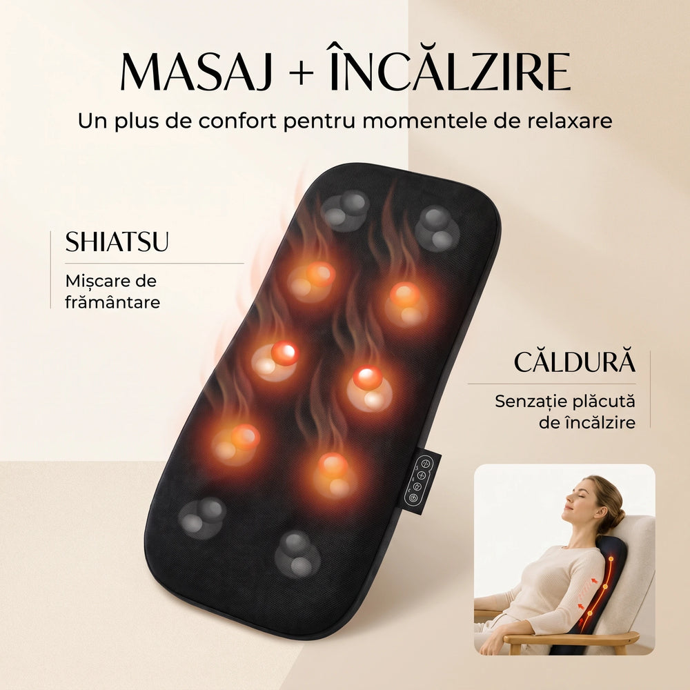 Perna masaj Shiatsu multifunctionala cu incalzire, pentru gat, spate, talie si picioare