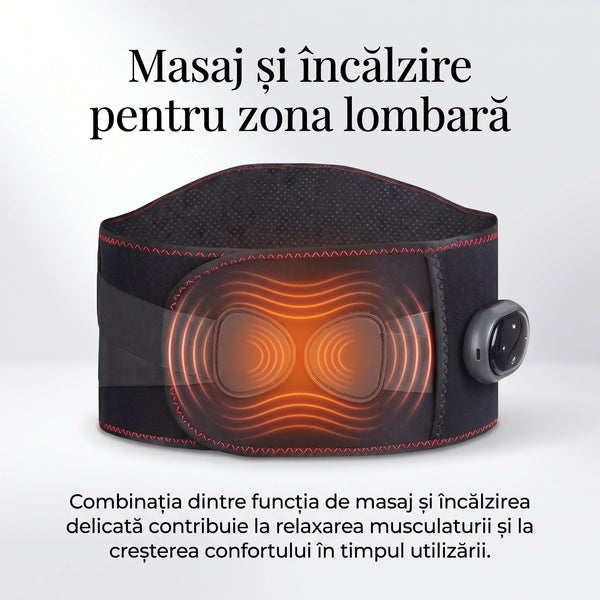Centura lombara cu masaj vibratii si incalzire pe 5 trepte, wireless, Negru – imaginea 2