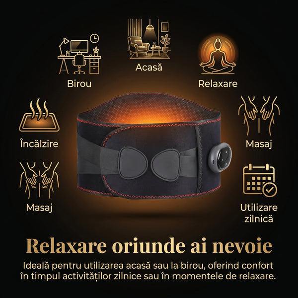 Centura lombara cu masaj vibratii si incalzire pe 5 trepte, wireless, Negru – imaginea 6