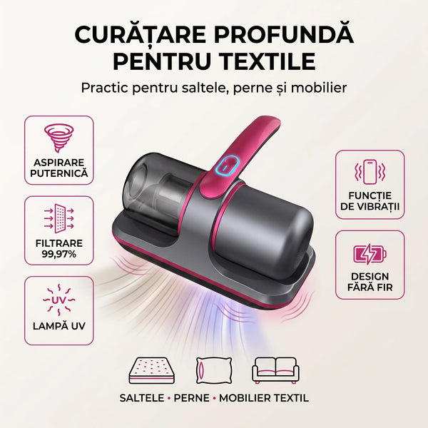Aspiratorul antiacarieni cu vibrații pentru pat și saltea