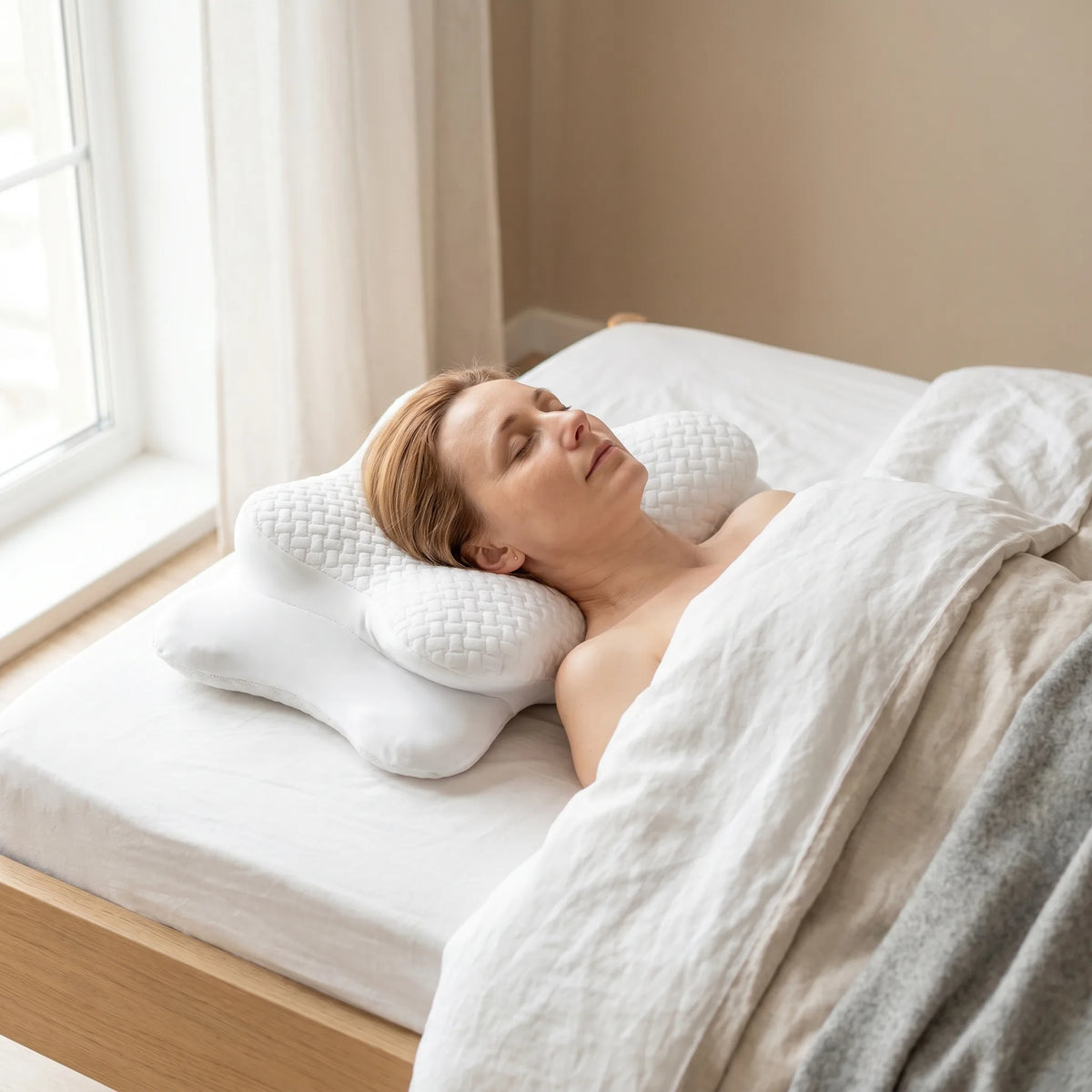 Perna cervicala ortopedica CERVI-SAN Confort memory foam fermitate moale, Alb – imaginea 2