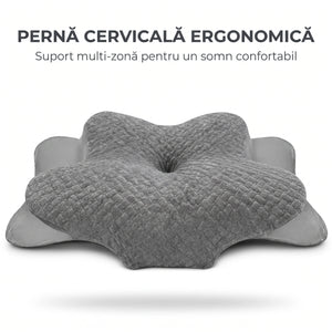 Perna cervicala ortopedica memory foam cu strat reglabil 2 cm, husa Tencel, Gri