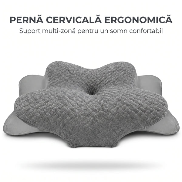 Perna cervicala ortopedica memory foam cu strat reglabil 2 cm, husa Tencel, Gri