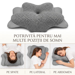 Perna cervicala ortopedica memory foam cu strat reglabil 2 cm, husa Tencel, Gri