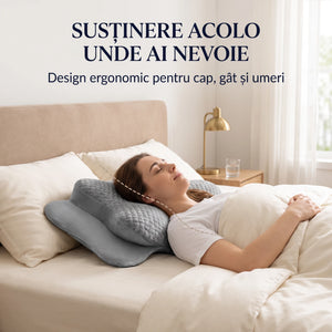 Perna cervicala ortopedica memory foam cu strat reglabil 2 cm, husa Tencel, Gri