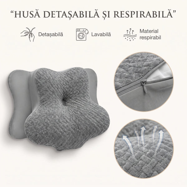 Perna cervicala ortopedica memory foam cu strat reglabil 2 cm, husa Tencel, Gri