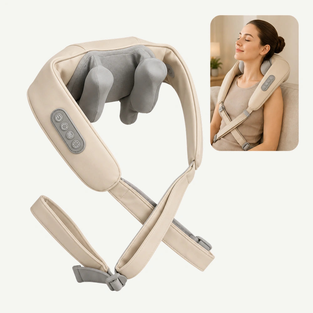Aparat masaj Shiatsu gat si umeri 6D, portabil wireless cu incalzire