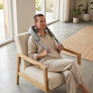 Aparat masaj Shiatsu cervical, umeri si spate, cap 6D, wireless cu incalzire, Gri – imaginea 6