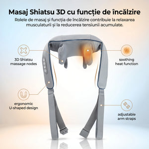 Aparat masaj Shiatsu cervical, umeri si spate, cap 6D, wireless cu incalzire, Gri – imaginea 7