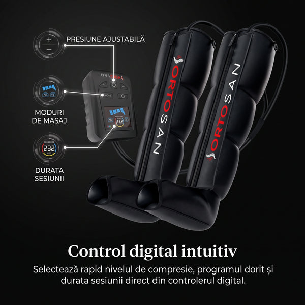 Aparat masaj picioare compresie aer 360° ORTOSAN, 5 programe, wireless, Negru – imaginea 5