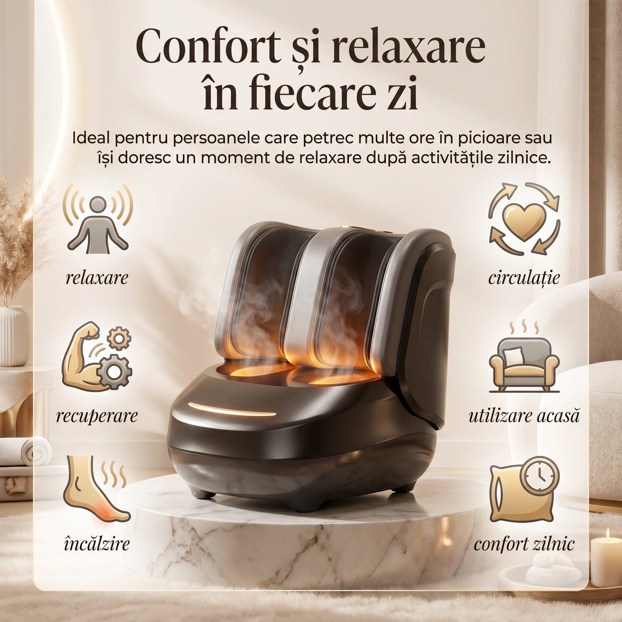 Aparat masaj picioare si gambe Shiatsu, compresie aer si incalzire FootRelief Pro, Negru – imaginea 5