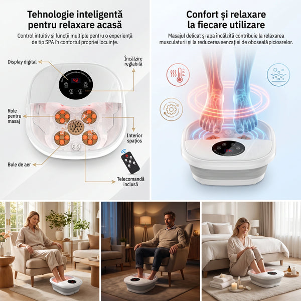 Aparat spa picioare Shiatsu pliabil cu incalzire apa, bule aer si role rotative – imaginea 4