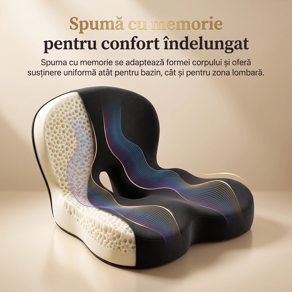 Perna ortopedica 2-in-1 sezut + suport lombar, forma L, memory foam, Gri Inchis – imaginea 4