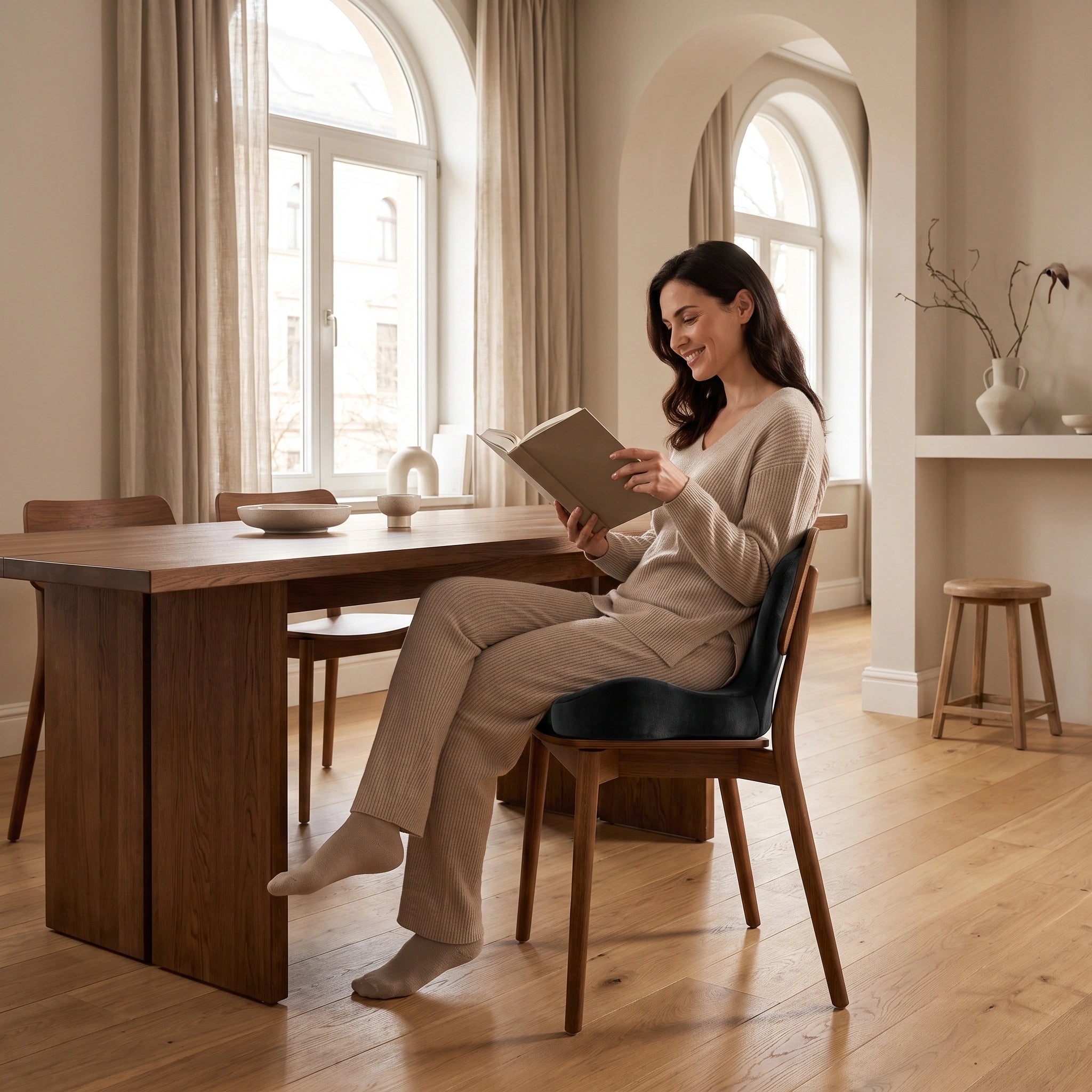 Perna ortopedica 2-in-1 sezut + suport lombar, forma L, memory foam, Gri Inchis – imaginea 5