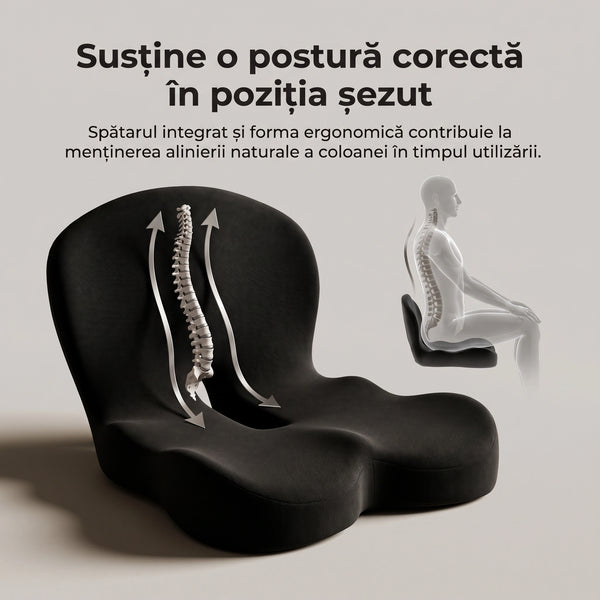 Perna ortopedica 2-in-1 sezut + suport lombar, forma L, memory foam, Gri Inchis – imaginea 6